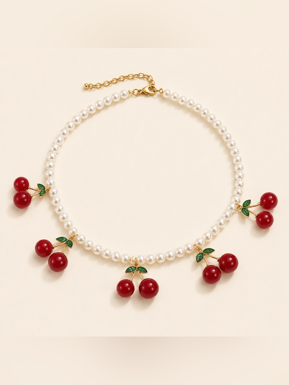 Cherry Pearl Gold Necklace